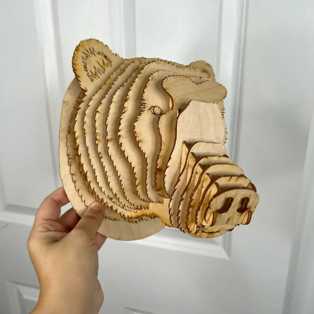 18” Antler ANTLER HOMESTEWART BAMBOO WOOD BEAR HEAD Wall Decor